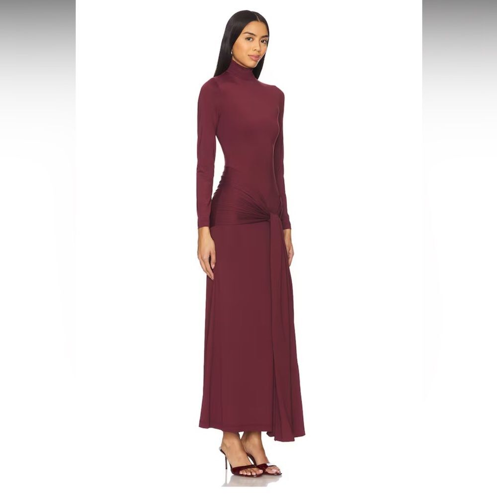 Bardot BARDOT Alix Maxi Tie Front Dress - Deep Plum Wine Long Sleeve